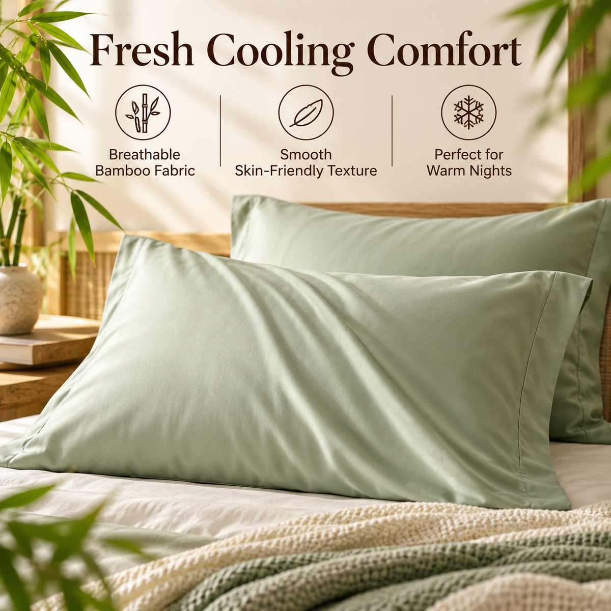 🌿✨ SLEEIP Cooling Bamboo Pillowcase Set | Soft Breathable Pillow Covers | Smooth Skin-Friendly Fabric | Comfortable Sleep for Warm Nights