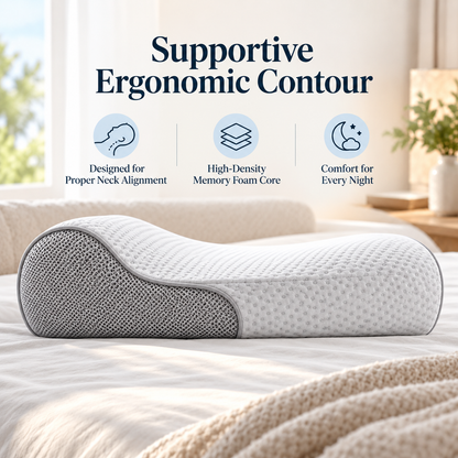 🛏️✨ Ergonomic Memory Foam Sleeping Pillow | Contoured Neck Support for Comfortable Sleep | Breathable Pressure-Relief Design | Ideal for Back & Side Sleepers