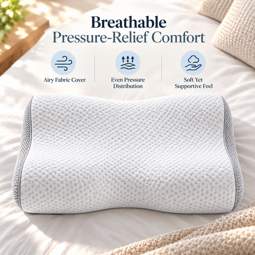 🛏️✨ Ergonomic Memory Foam Sleeping Pillow | Contoured Neck Support for Comfortable Sleep | Breathable Pressure-Relief Design | Ideal for Back & Side Sleepers