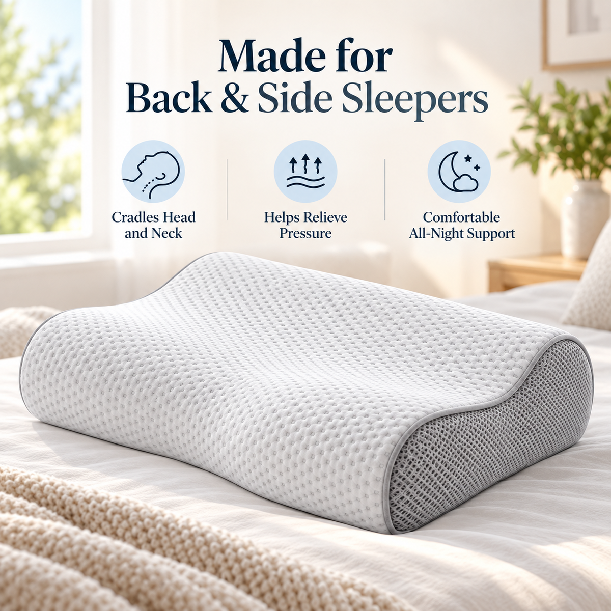 🛏️✨ Ergonomic Memory Foam Sleeping Pillow | Contoured Neck Support for Comfortable Sleep | Breathable Pressure-Relief Design | Ideal for Back & Side Sleepers