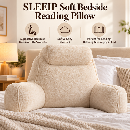 🌙✨ SLEEIP Soft Bedside Reading Pillow | Supportive Backrest Cushion with Armrests | Comfortable for Reading, Relaxing & Lounging in Bed