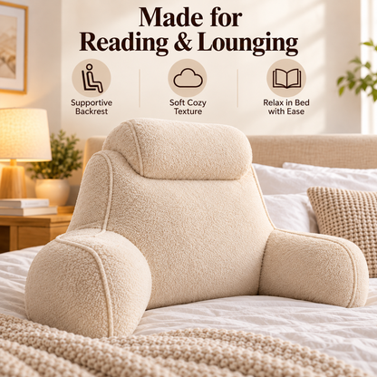🌙✨ SLEEIP Soft Bedside Reading Pillow | Supportive Backrest Cushion with Armrests | Comfortable for Reading, Relaxing & Lounging in Bed