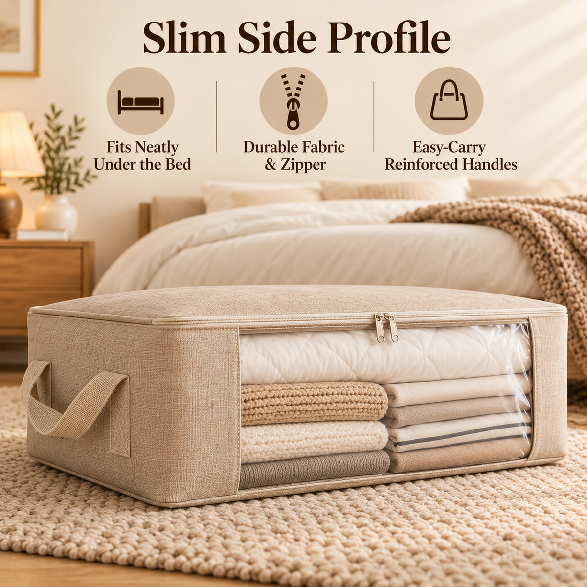 🧺✨ SLEEIP Under-Bed Storage Bags with Clear Windows | Space-Saving Storage for Bedding & Clothes | Reinforced Handles | Easy-View Organizer