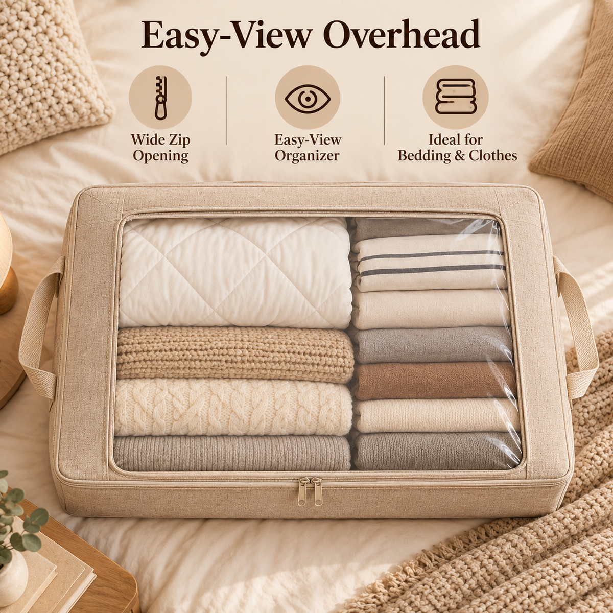 🧺✨ SLEEIP Under-Bed Storage Bags with Clear Windows | Space-Saving Storage for Bedding & Clothes | Reinforced Handles | Easy-View Organizer