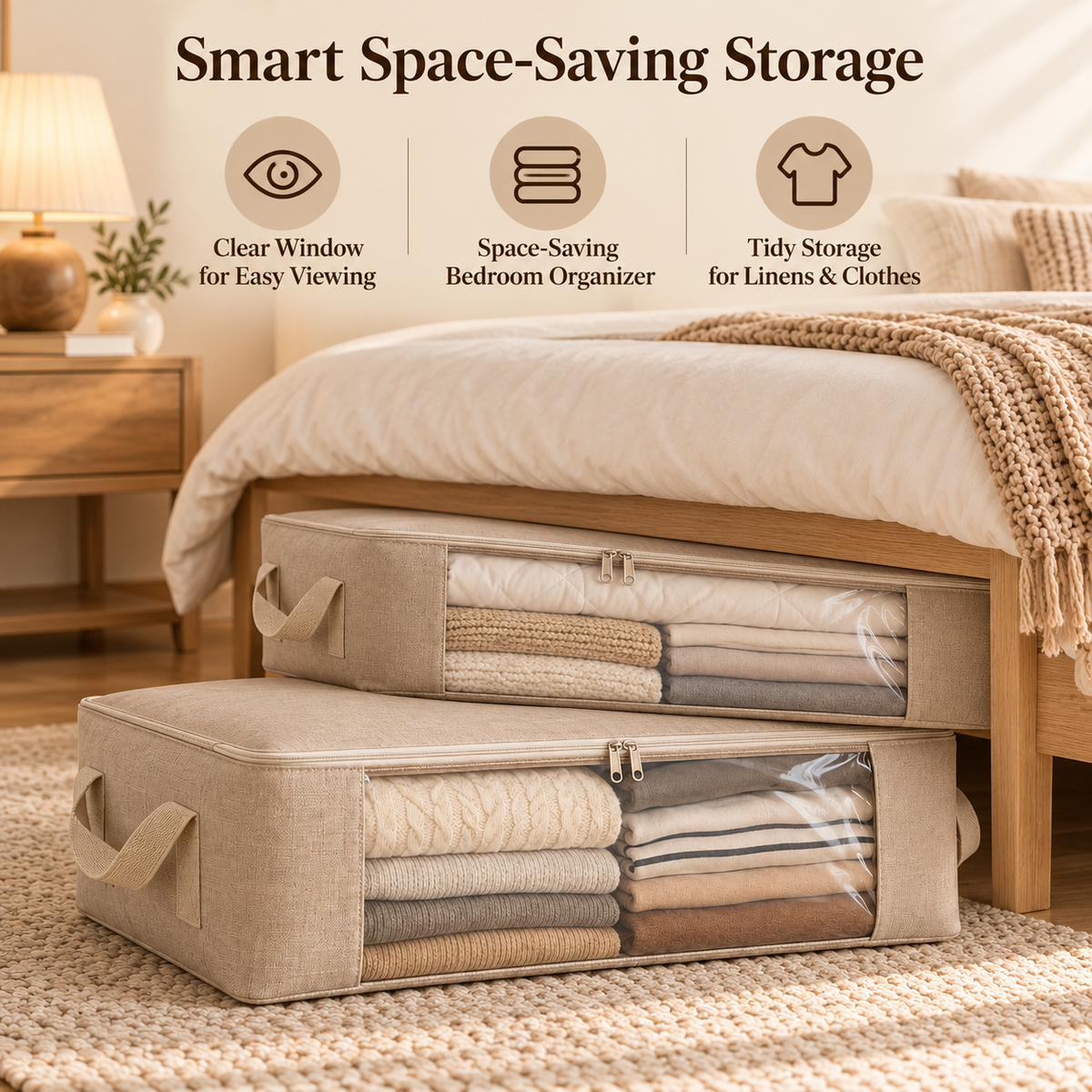 🧺✨ SLEEIP Under-Bed Storage Bags with Clear Windows | Space-Saving Storage for Bedding & Clothes | Reinforced Handles | Easy-View Organizer