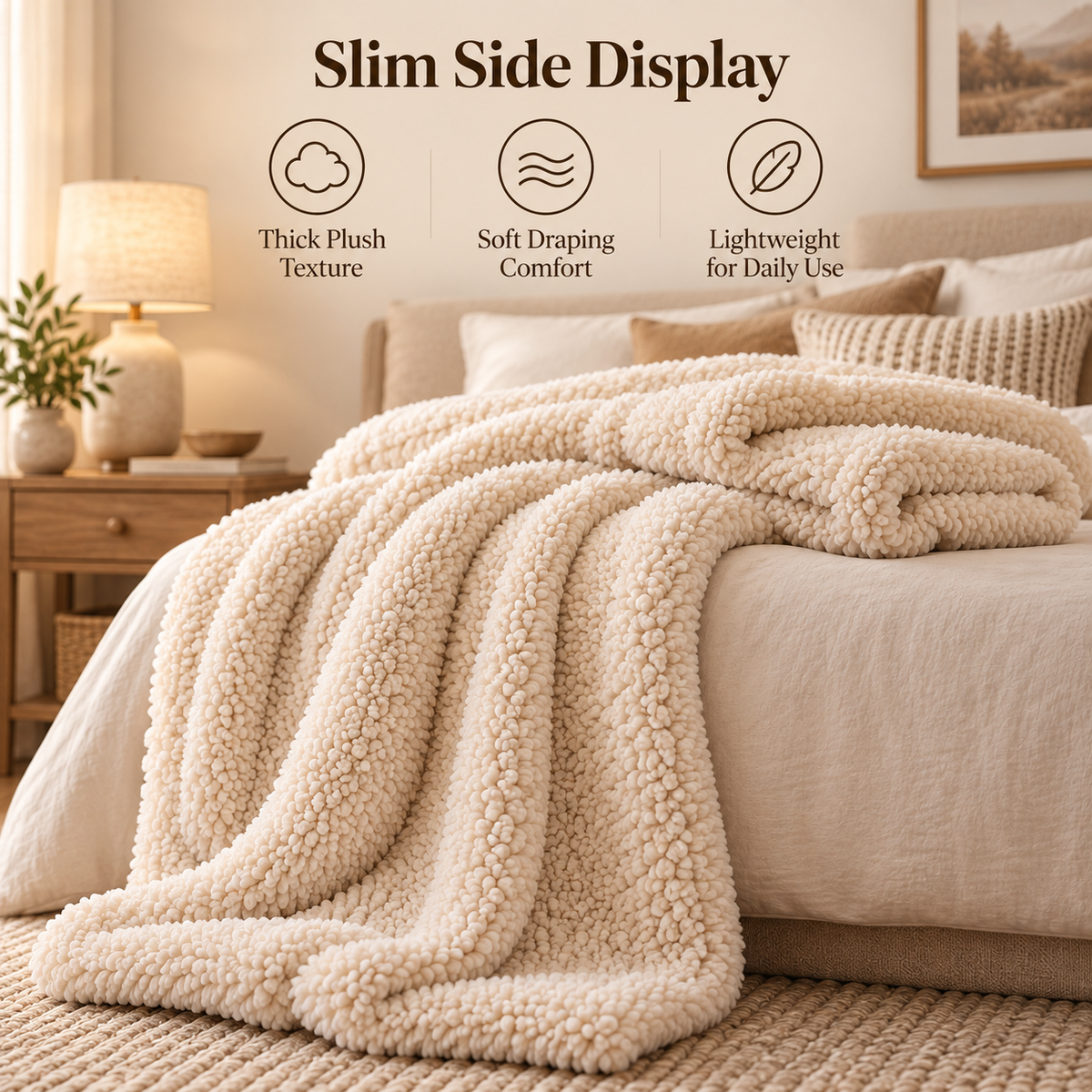 ☁️✨ SLEEIP Plush Sherpa Throw Blanket | Ultra-Soft Cozy Blanket for Bed & Sofa | Lightweight Warmth for Every Season | Comfortable Bedroom Essential