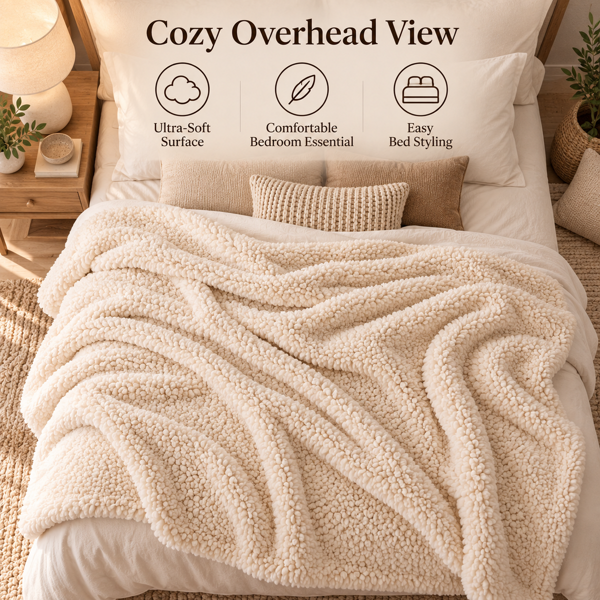 ☁️✨ SLEEIP Plush Sherpa Throw Blanket | Ultra-Soft Cozy Blanket for Bed & Sofa | Lightweight Warmth for Every Season | Comfortable Bedroom Essential