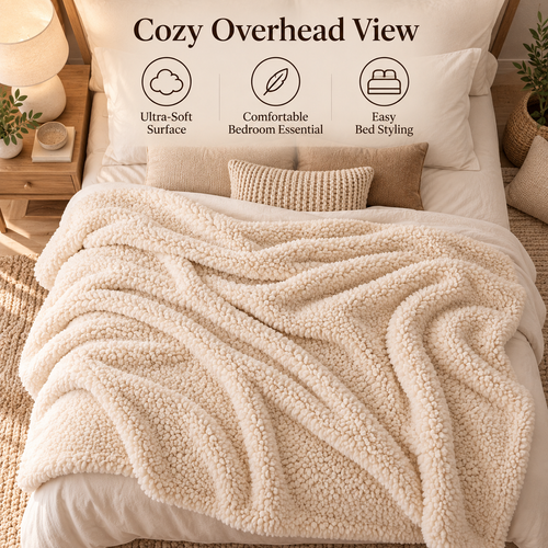 ☁️✨ SLEEIP Plush Sherpa Throw Blanket | Ultra-Soft Cozy Blanket for Bed & Sofa | Lightweight Warmth for Every Season | Comfortable Bedroom Essential