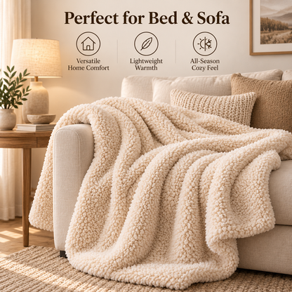 ☁️✨ SLEEIP Plush Sherpa Throw Blanket | Ultra-Soft Cozy Blanket for Bed & Sofa | Lightweight Warmth for Every Season | Comfortable Bedroom Essential