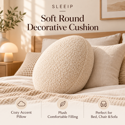 🧸✨ SLEEIP Soft Round Decorative Cushion | Cozy Accent Pillow for Bed, Chair & Sofa | Plush Comfortable Filling | Minimal Bedroom Décor