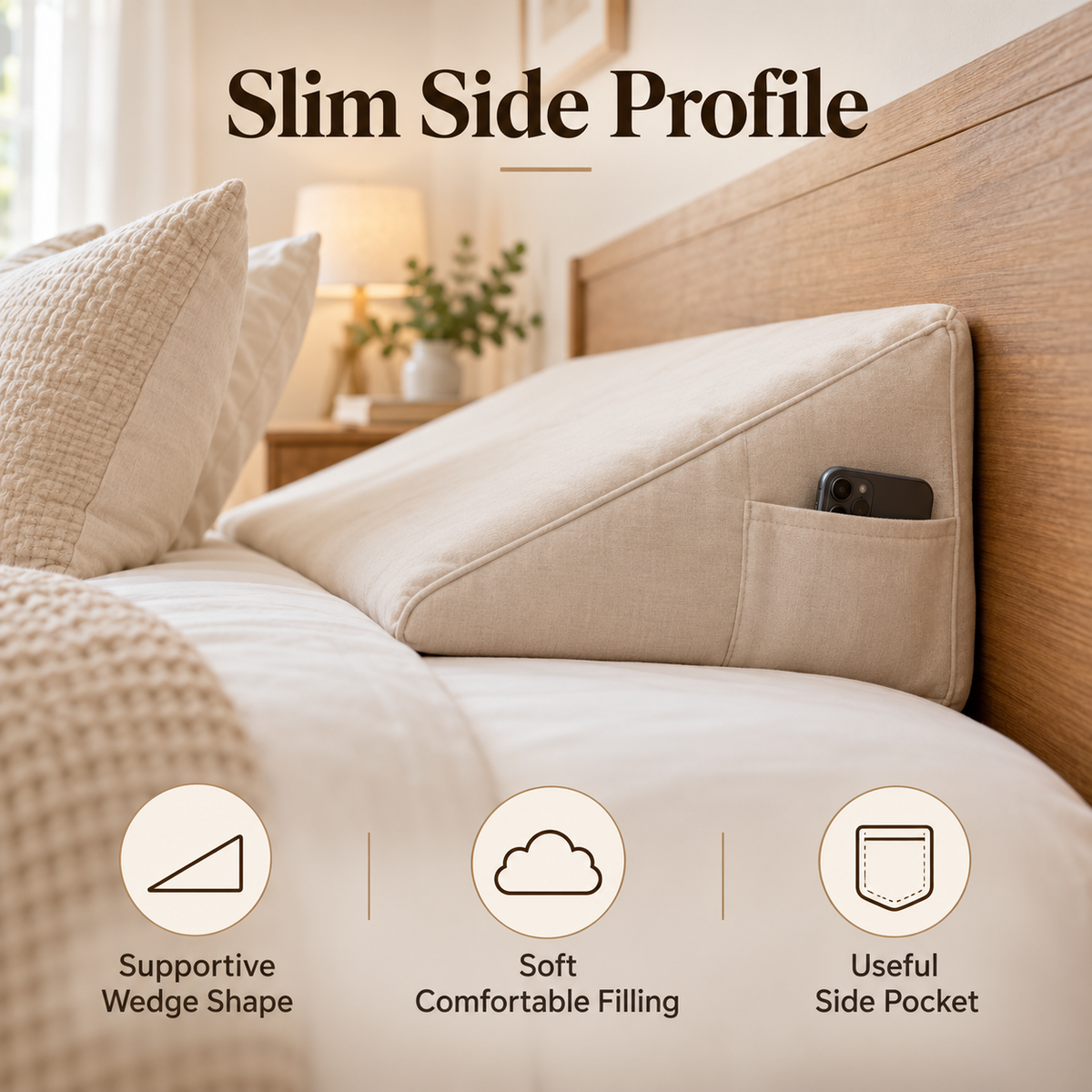 🛏️✨ SLEEIP Mattress Gap Filler Pillow | Close Bed & Headboard Gaps | Soft Supportive Wedge Design | Convenient Side Pocket Storage