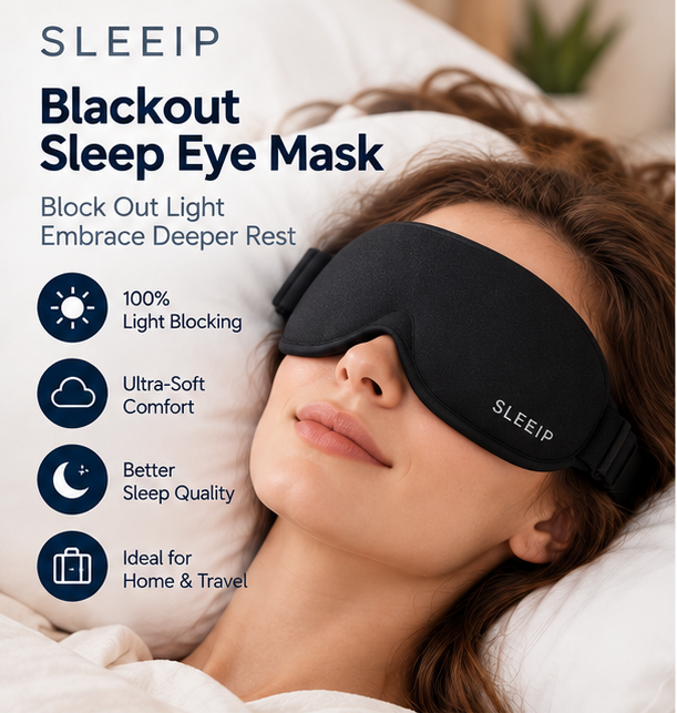 🌙✨ SLEEIP Blackout Sleep Eye Mask | Soft Light-Blocking Design for Deeper Rest | Comfortable Adjustable Strap | Ideal for Home & Travel