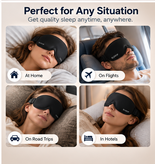 🌙✨ SLEEIP Blackout Sleep Eye Mask | Soft Light-Blocking Design for Deeper Rest | Comfortable Adjustable Strap | Ideal for Home & Travel