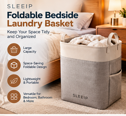 ✨🧺 SLEEIP Foldable Bedside Laundry Basket | Lightweight Clothes Hamper with Handles | Space-Saving Bedroom Storage | Easy Carry Design