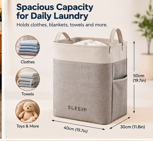 ✨🧺 SLEEIP Foldable Bedside Laundry Basket | Lightweight Clothes Hamper with Handles | Space-Saving Bedroom Storage | Easy Carry Design
