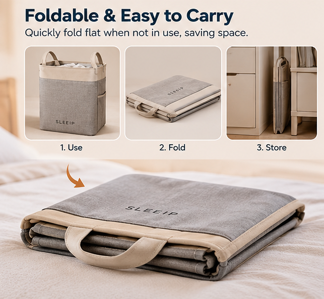✨🧺 SLEEIP Foldable Bedside Laundry Basket | Lightweight Clothes Hamper with Handles | Space-Saving Bedroom Storage | Easy Carry Design