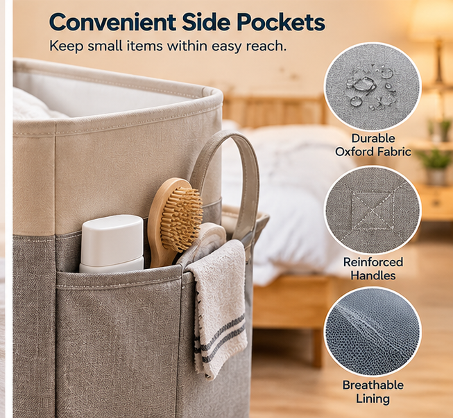✨🧺 SLEEIP Foldable Bedside Laundry Basket | Lightweight Clothes Hamper with Handles | Space-Saving Bedroom Storage | Easy Carry Design