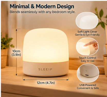 🌙✨ SLEEIP Bedside Night Light with Touch Control | Soft Warm Ambient Lighting | Adjustable Brightness for Nighttime Use | Minimal Bedroom Design